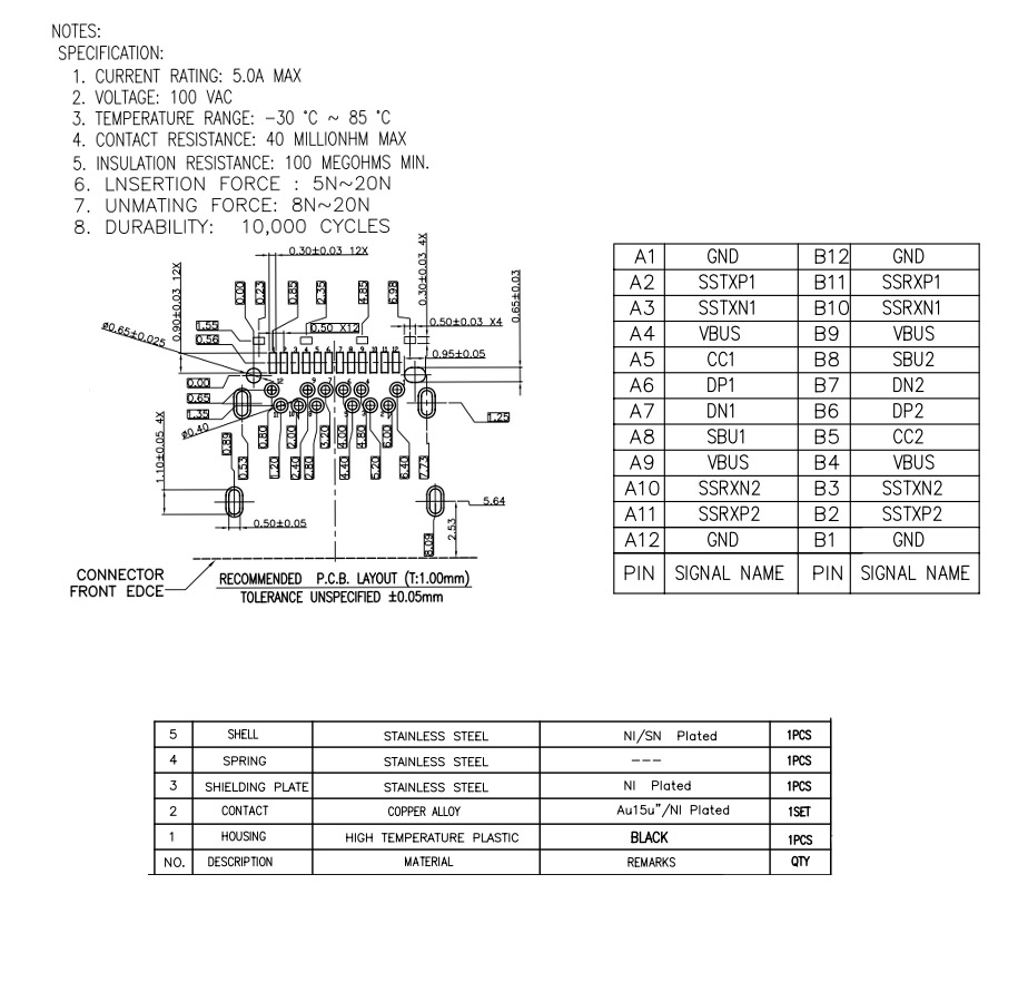TYPE-C3.1 24PIN母座90度贴片四脚插件SMT-2